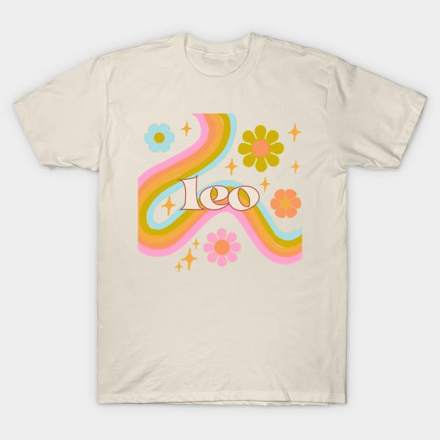 Leo 70s rainbow with flowers T-Shirt by Deardarling